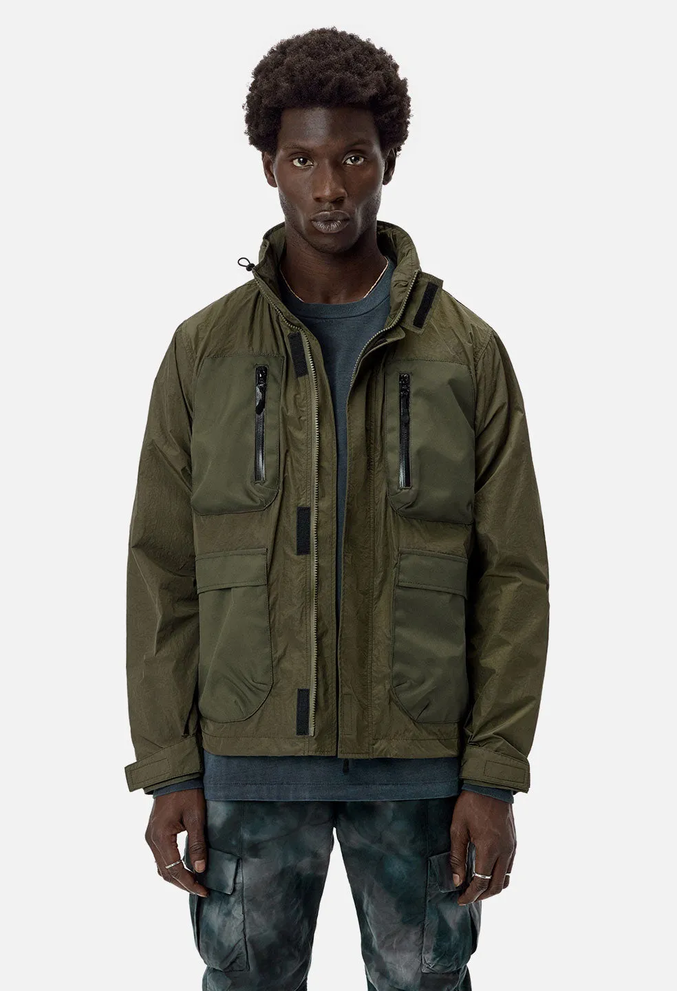 High Shrunk Nylon Parachute Jacket / Olive