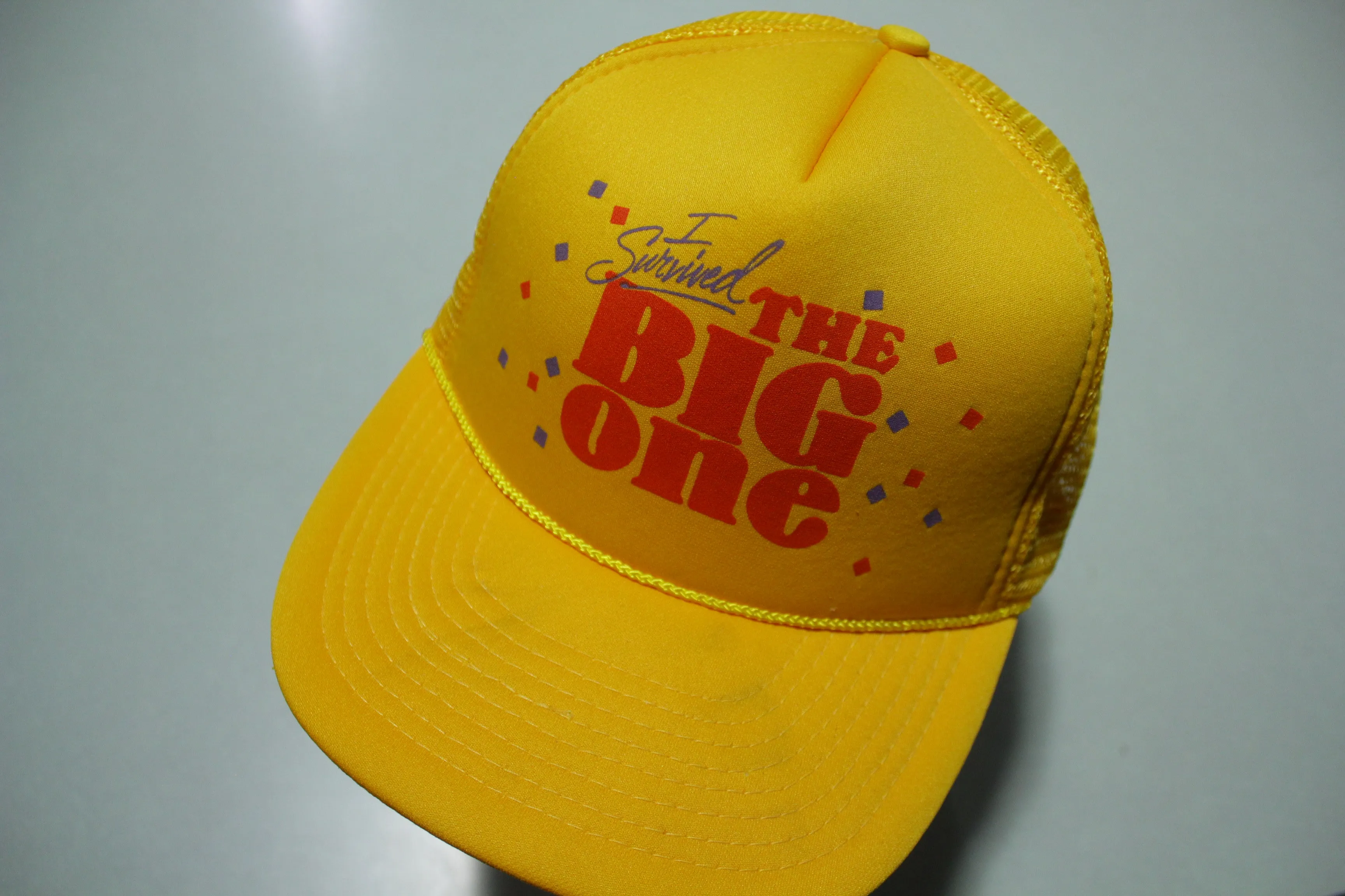 I Survived The Big One Vintage 80's Trucker Snapback Adjustable Hat Earthquake Hurricane