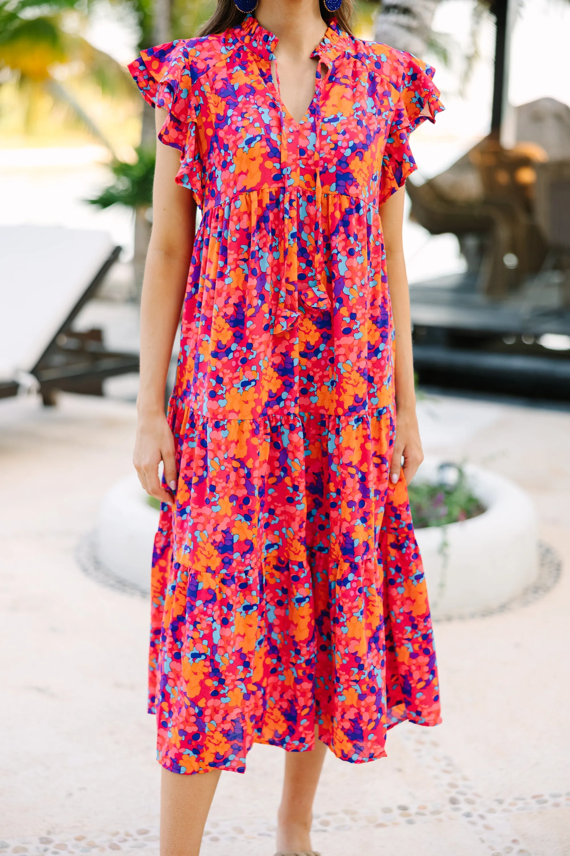 It's All Clear Fuchsia Pink Floral Midi Dess