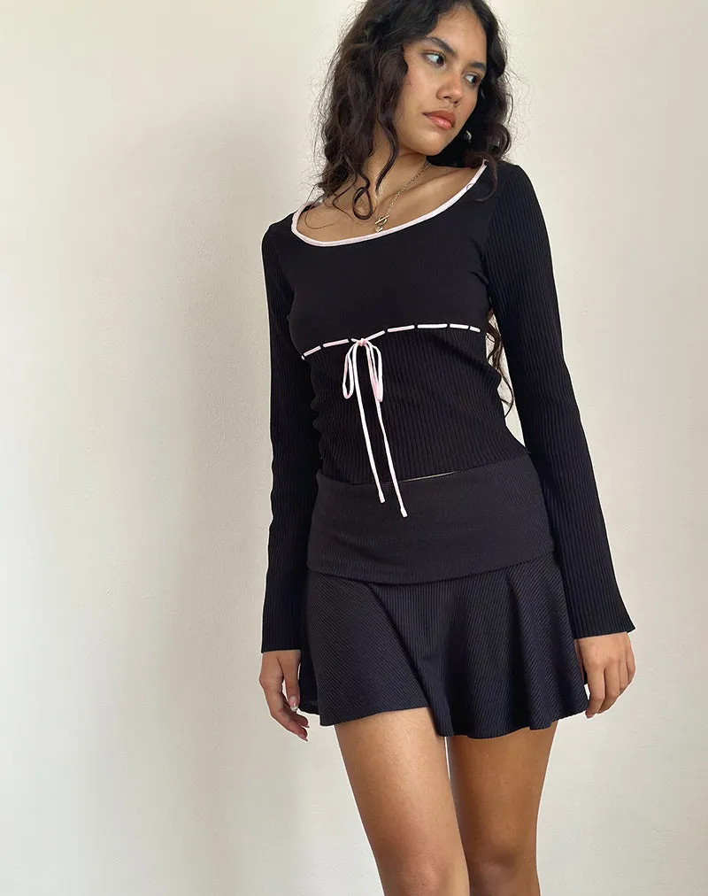 Juhye Knitted Top in Black with Pink Binding