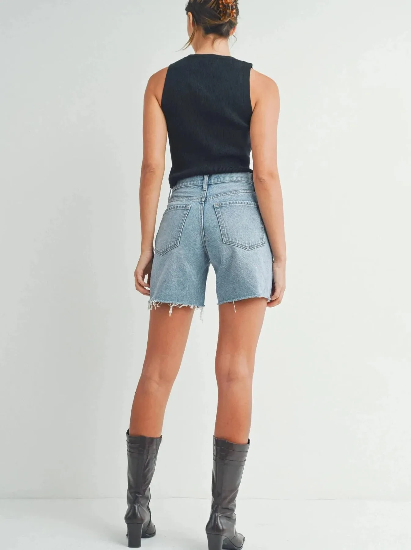 Just Black Denim : Slightly Distressed Walking Denim Short