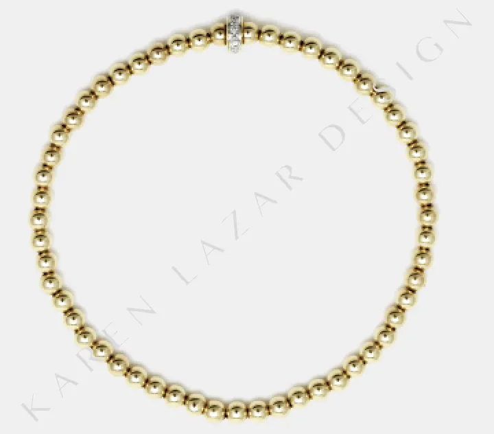 Karen Lazar - 3 mm Yellow Gold Filled Bead Flex Bracelet, Diamond Rondelle