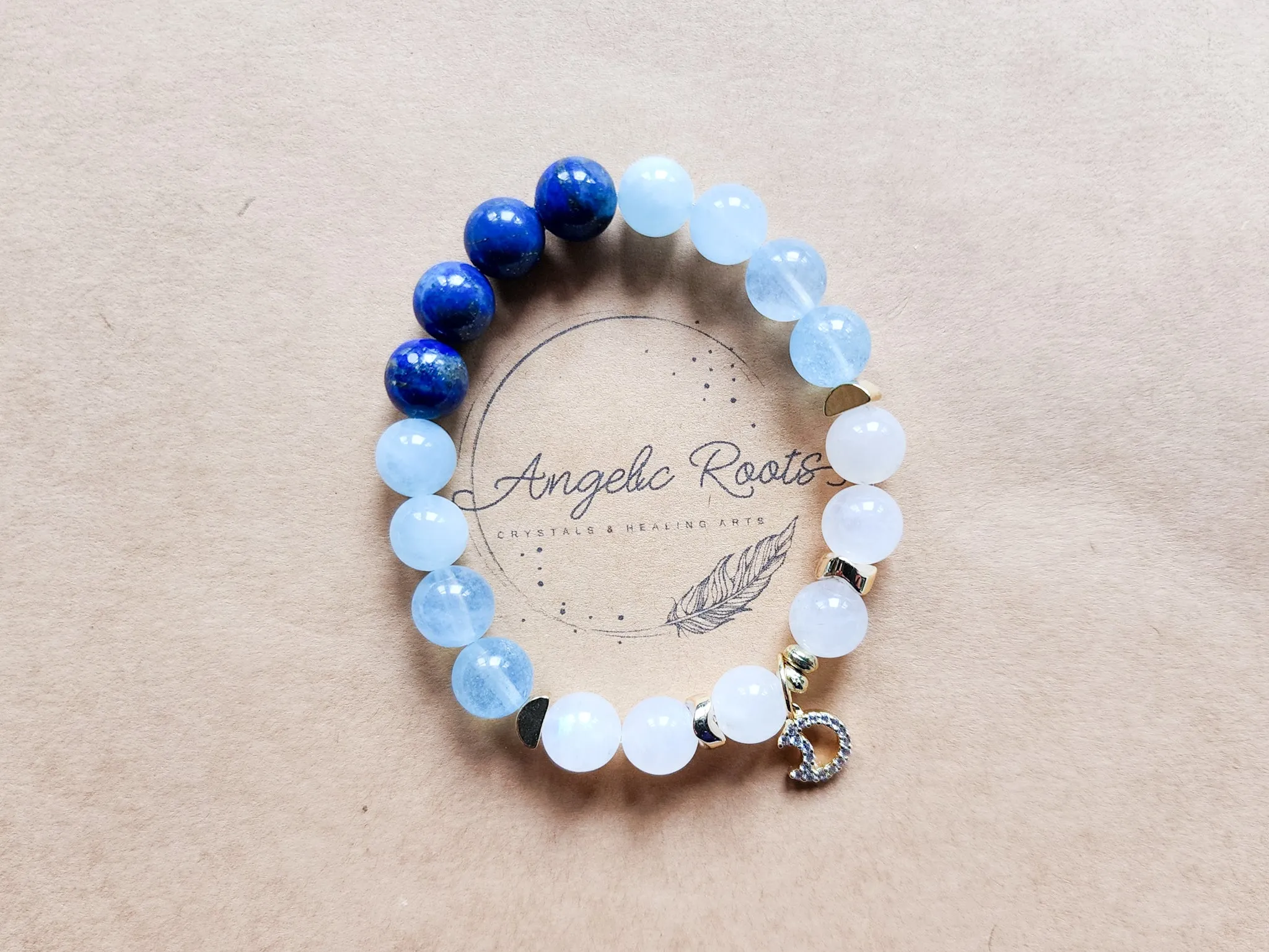 Lapis Lazuli, Aquamarine, & Rainbow Moonstone Beaded Bracelet || Reiki Infused