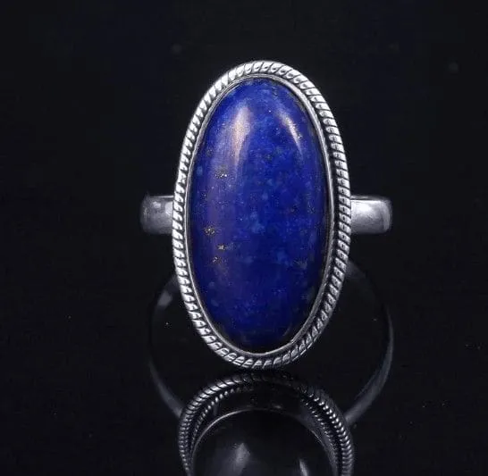 Lapis Lazuli Gemstone 925 Sterling Silver Ring, Handmade Healing Crystal Jewelry, September Birthstone, Gift for Her