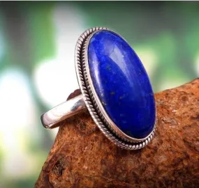 Lapis Lazuli Gemstone 925 Sterling Silver Ring, Handmade Healing Crystal Jewelry, September Birthstone, Gift for Her