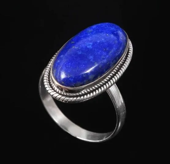 Lapis Lazuli Gemstone 925 Sterling Silver Ring, Handmade Healing Crystal Jewelry, September Birthstone, Gift for Her