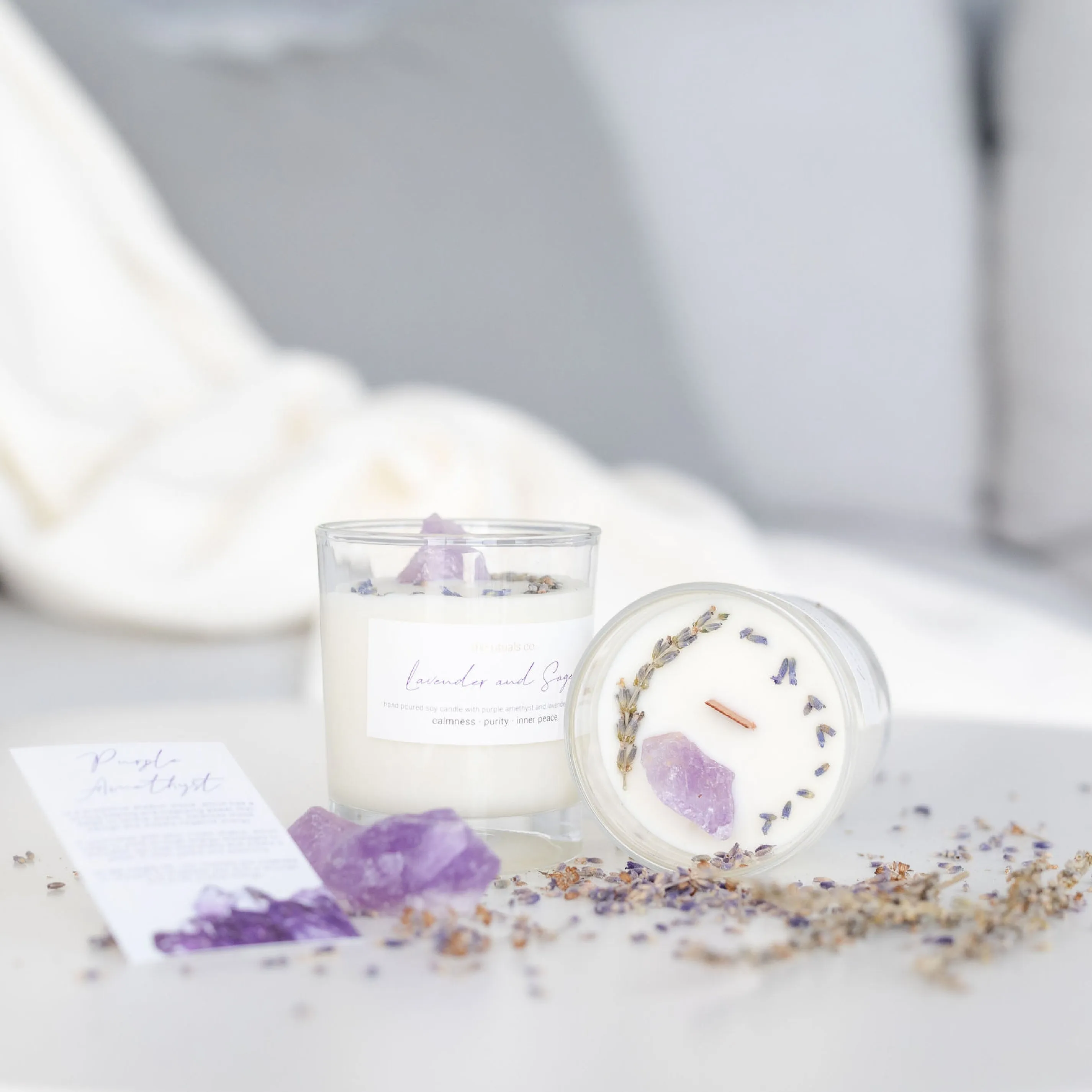 Lavender and Sage Crystal Candle