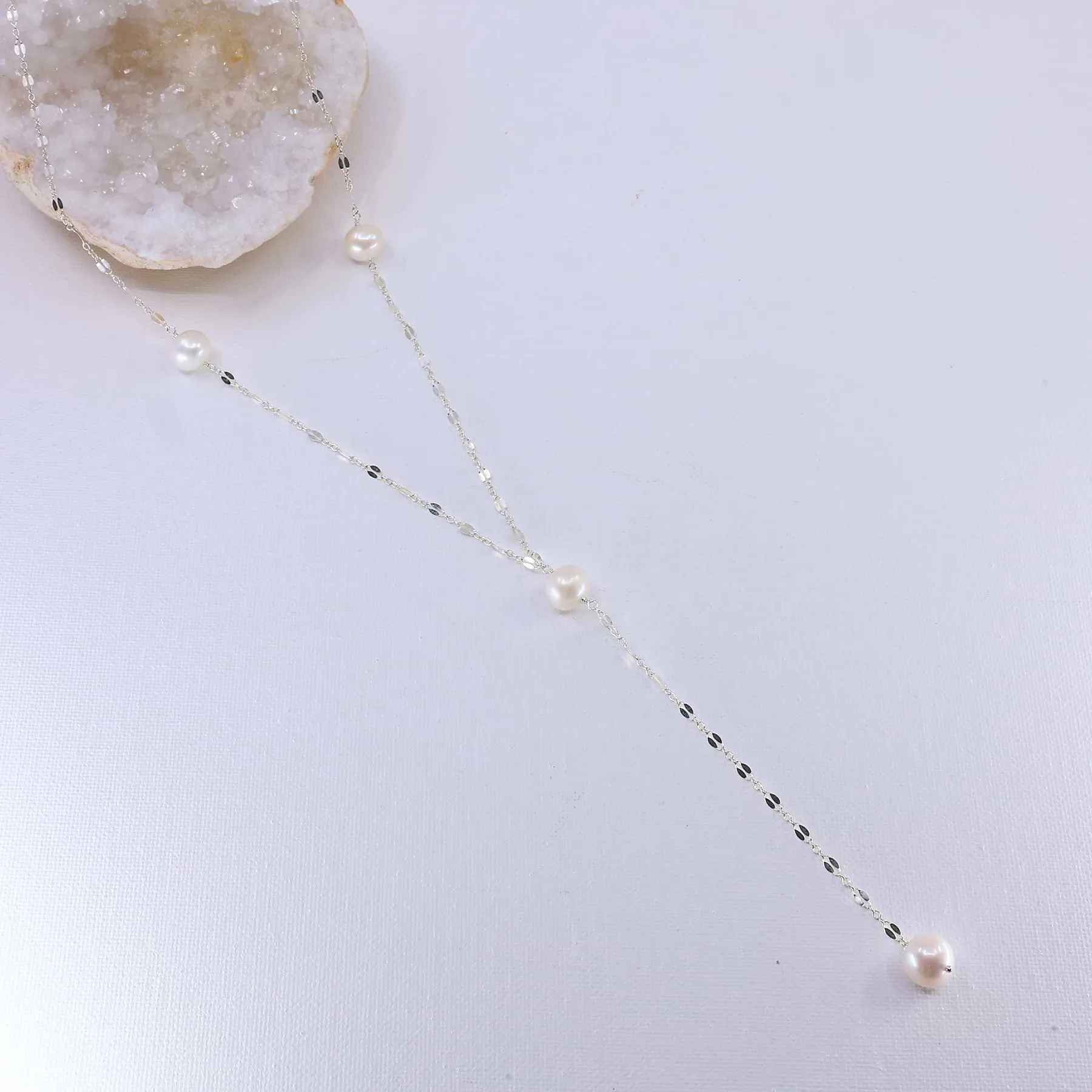 Lilly - Sterling Silver Pearl Lariat Necklace