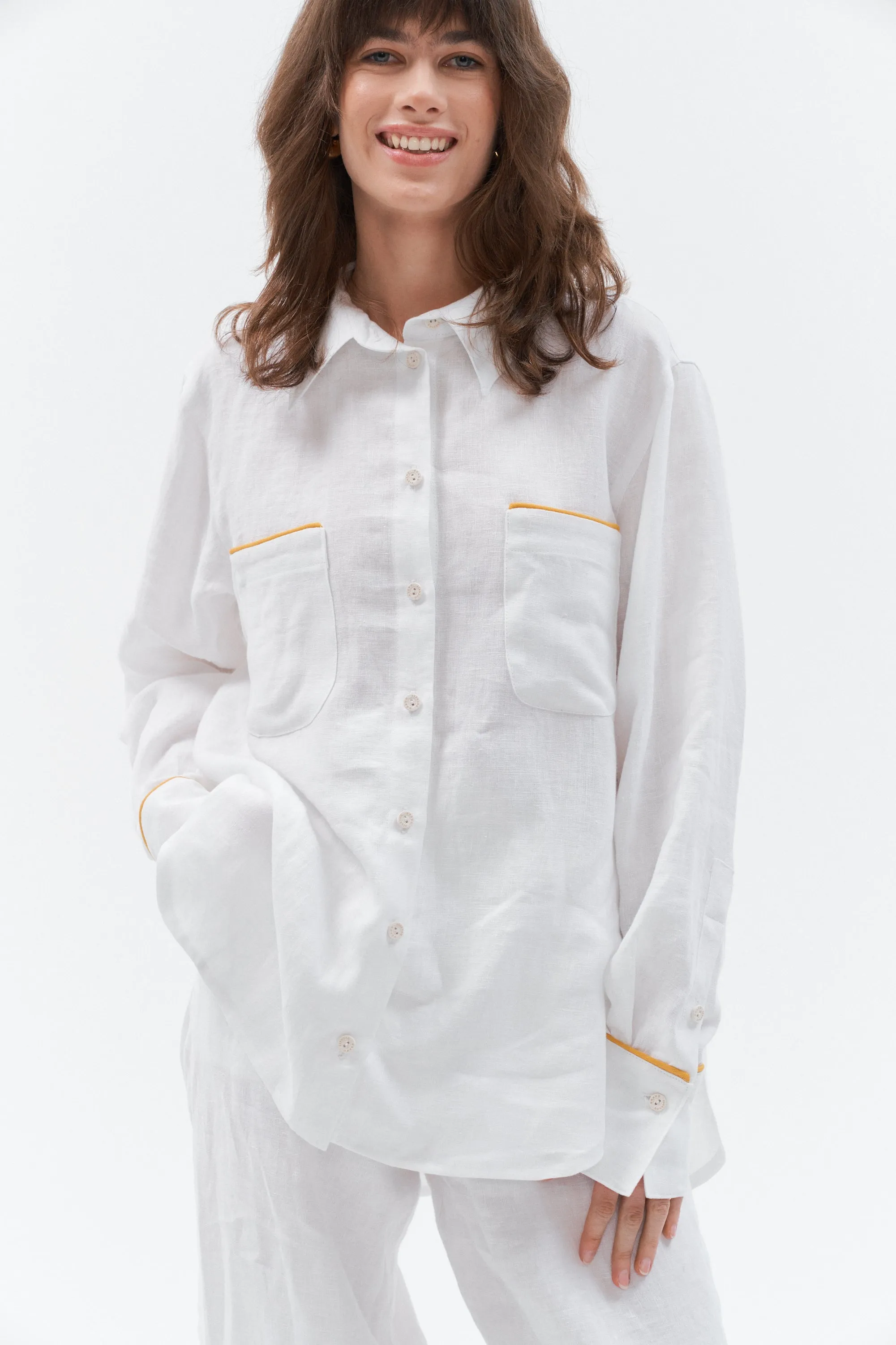 Linen shirt with golden stripe “Brillante” (Blue)