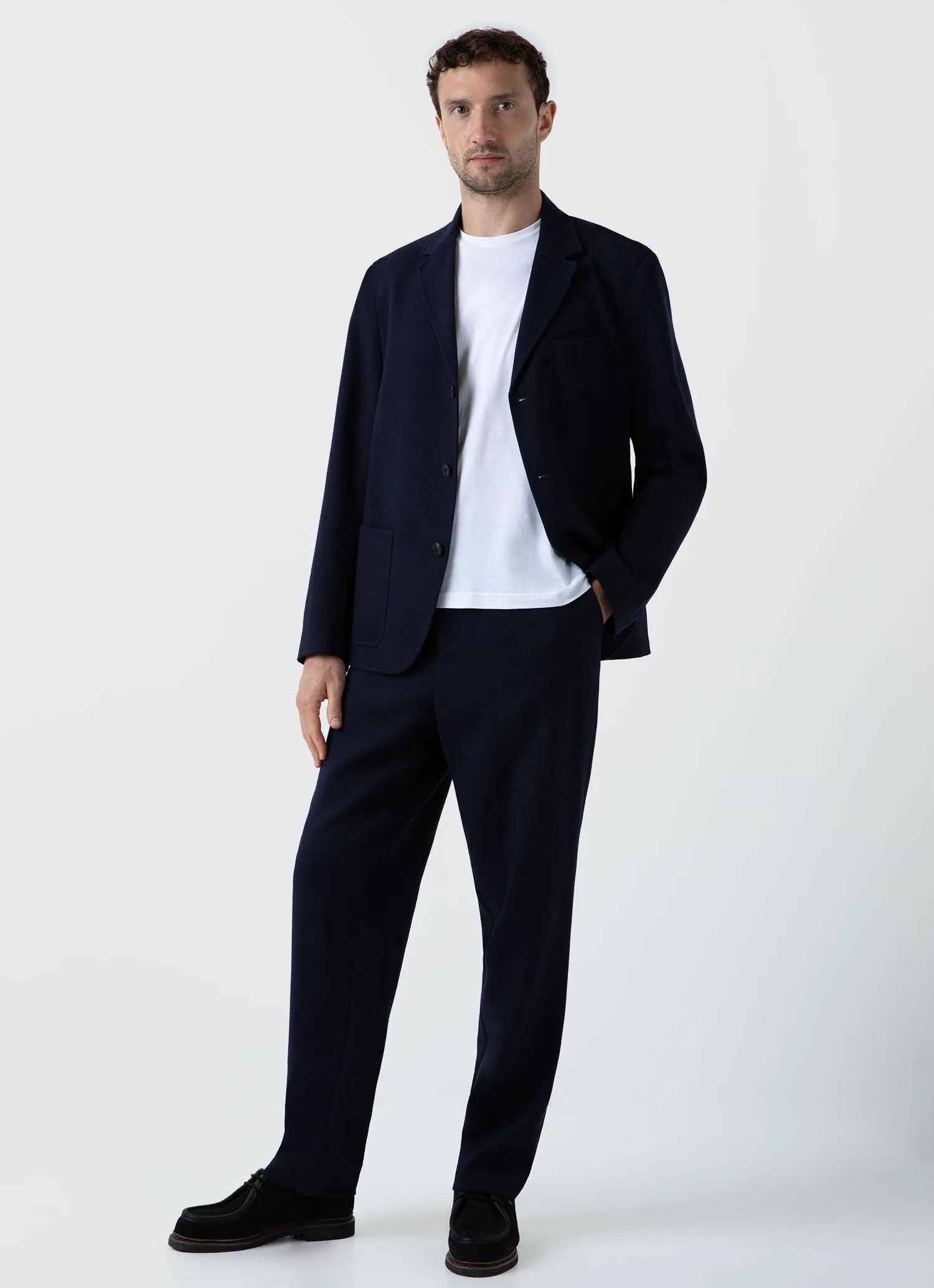 Men's Wool Twill Two-Piece Suit in Dark Navy