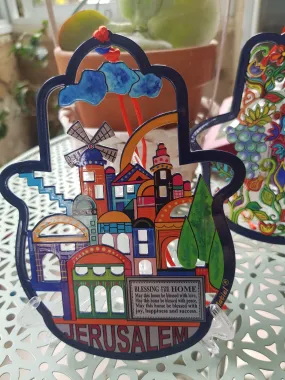 Metal Hamsa Jerusalem Colourful View Home Blessing in English Laser Cut