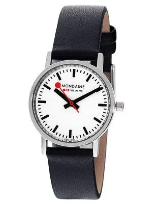 Mondaine Ladies Classic - Stainless Steel - Classic White Dial - Black Leather