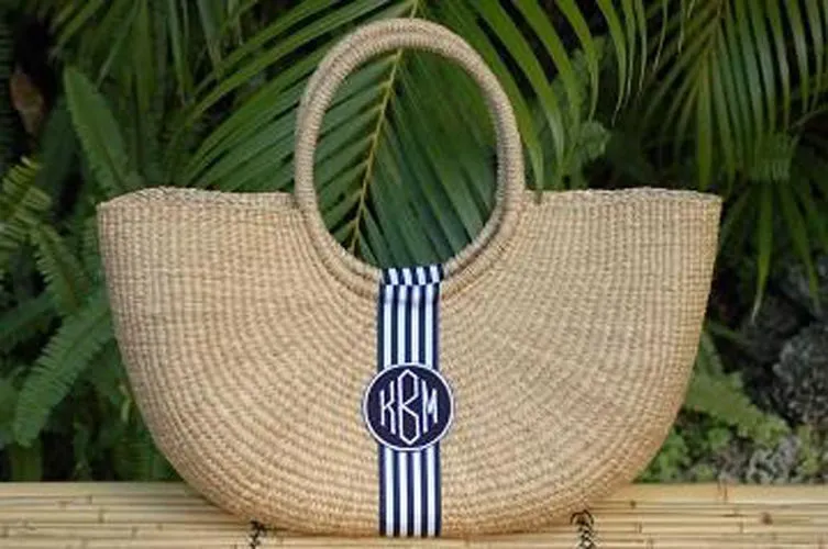 Monogram  X-Large Straw Shoulder Basket Bag