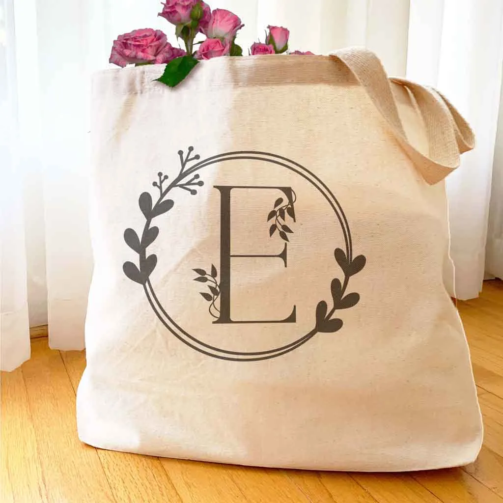 Monogrammed Tote Bag Personalized a Floral Theme Design