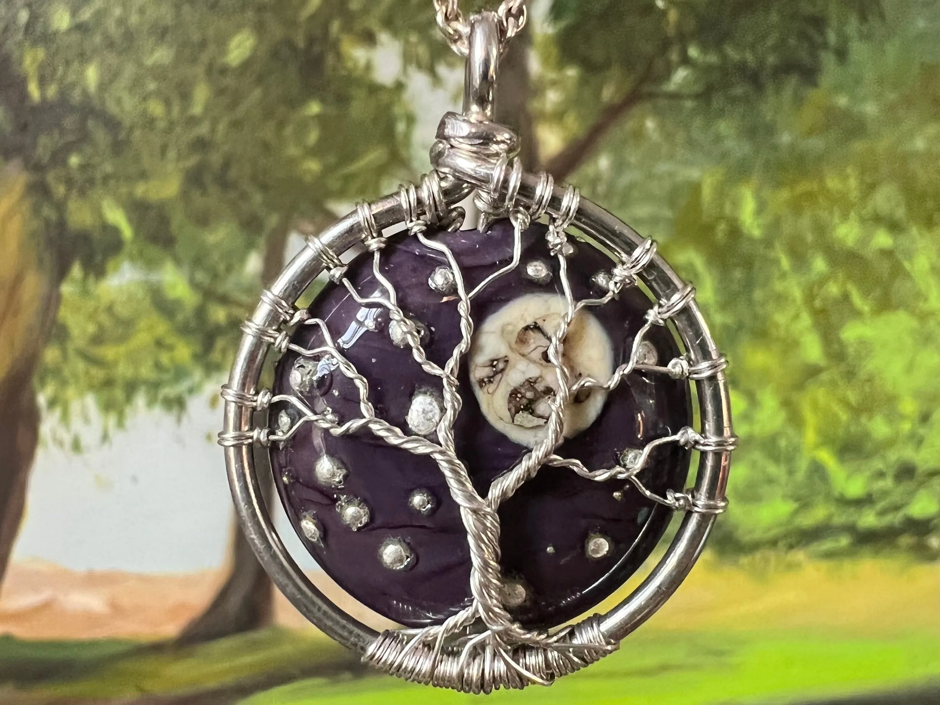 Moon and Stars Tree of Life Pendant with Cremains