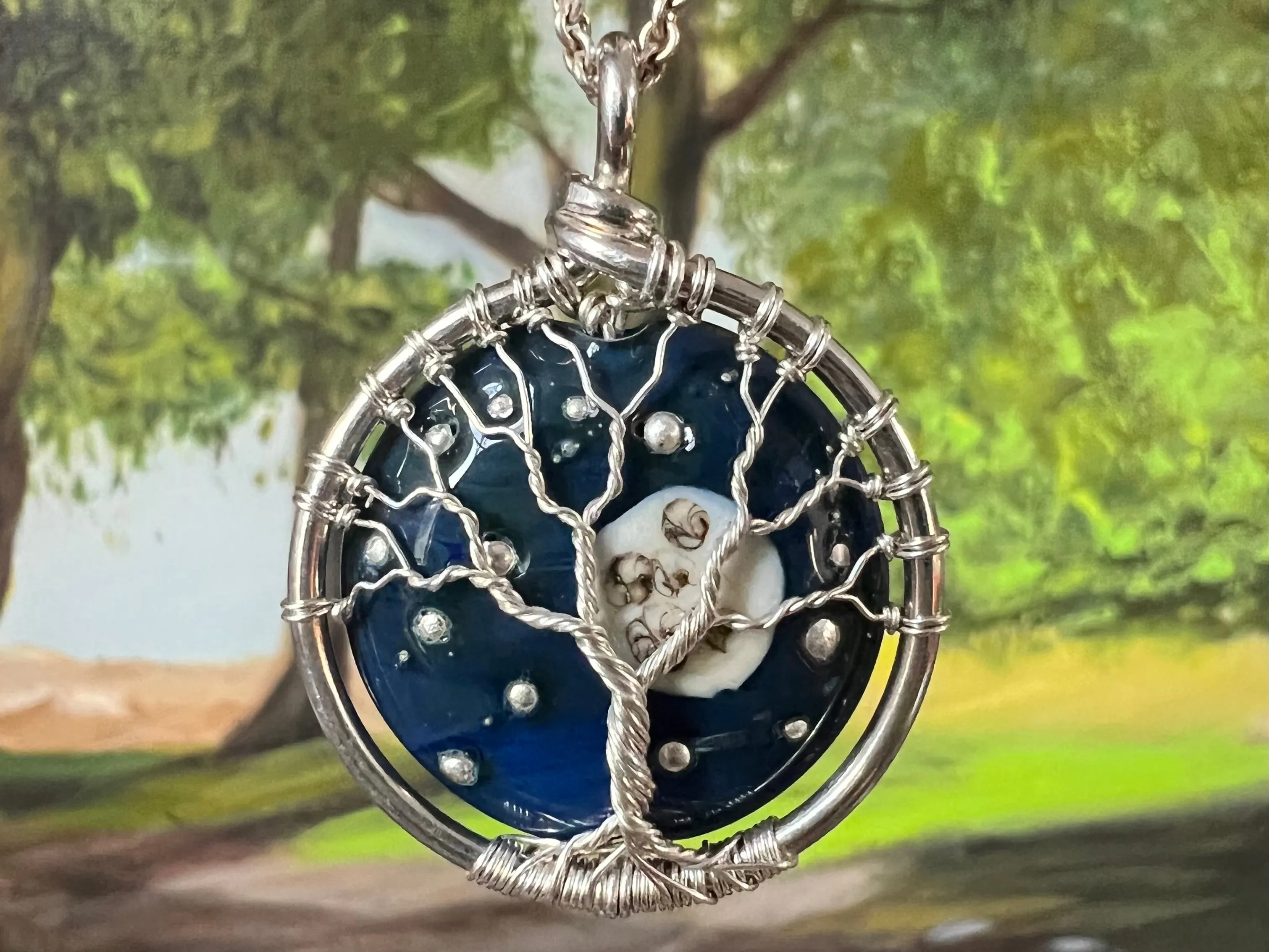 Moon and Stars Tree of Life Pendant with Cremains