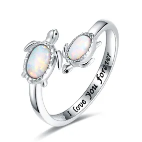 Mother Daughter Sea Turtle Opal Adjustable Ring - 925-Sterling-Silver