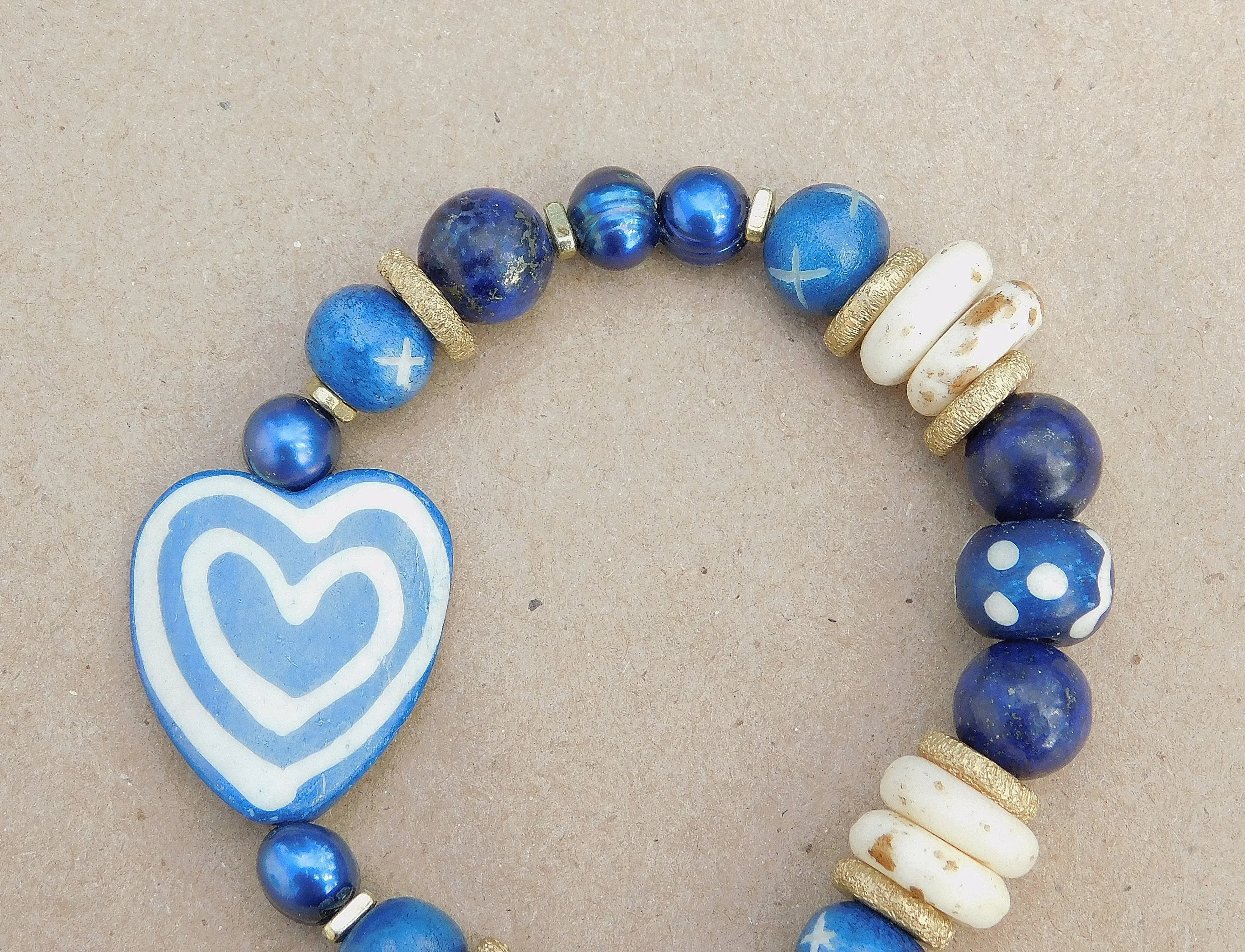 Navy Blue and White Heart Bracelet