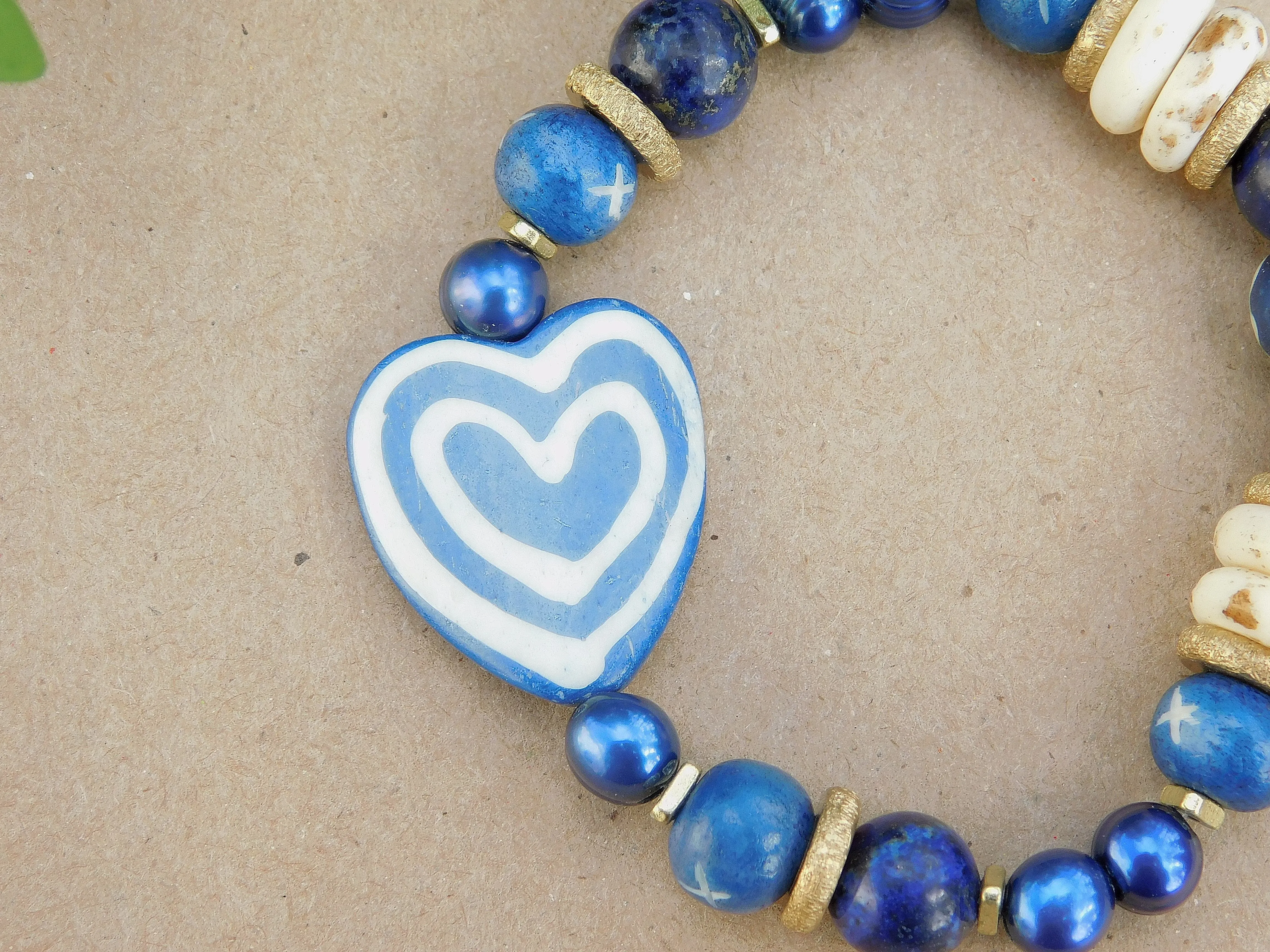 Navy Blue and White Heart Bracelet