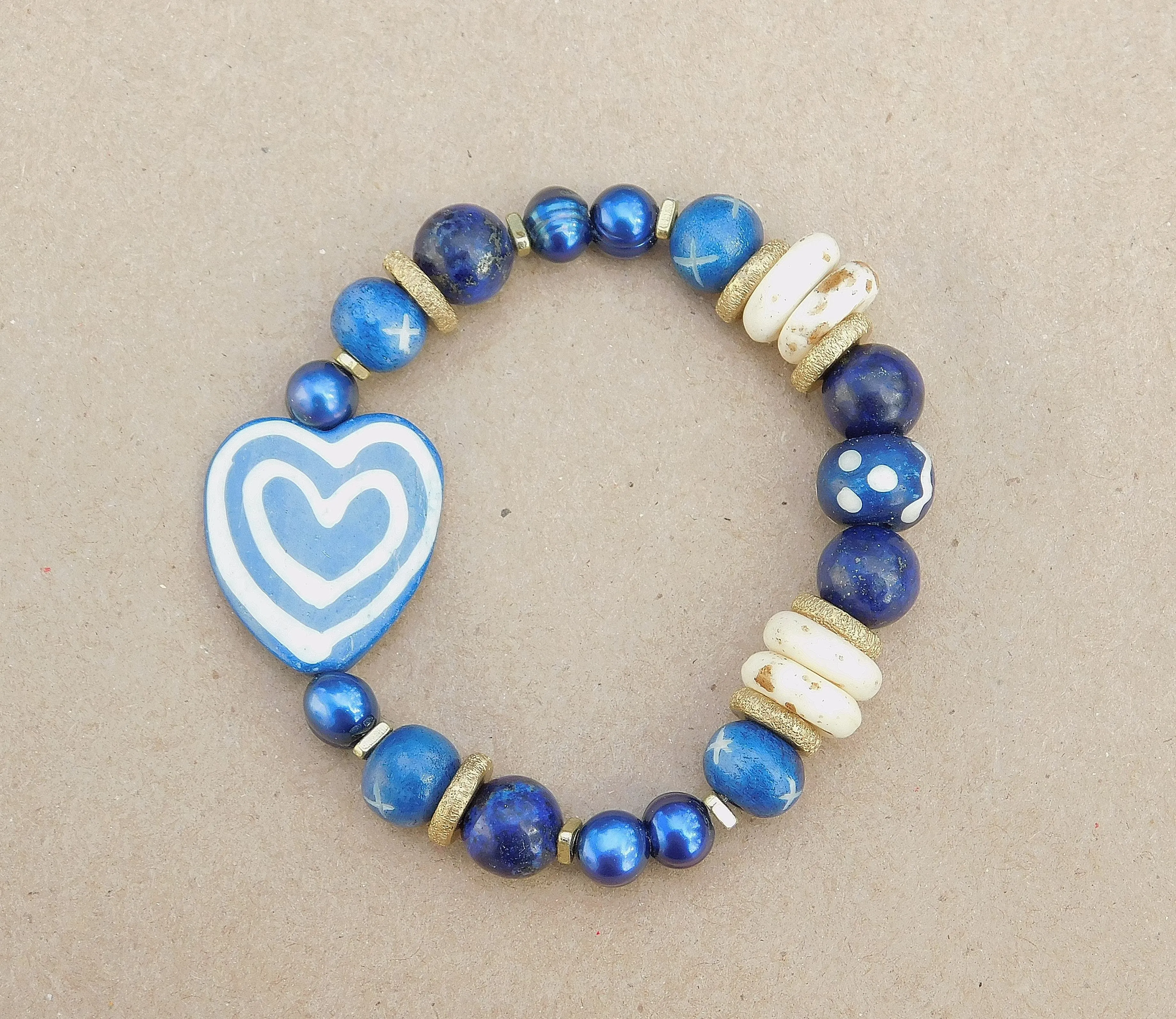 Navy Blue and White Heart Bracelet