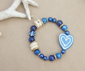 Navy Blue and White Heart Bracelet