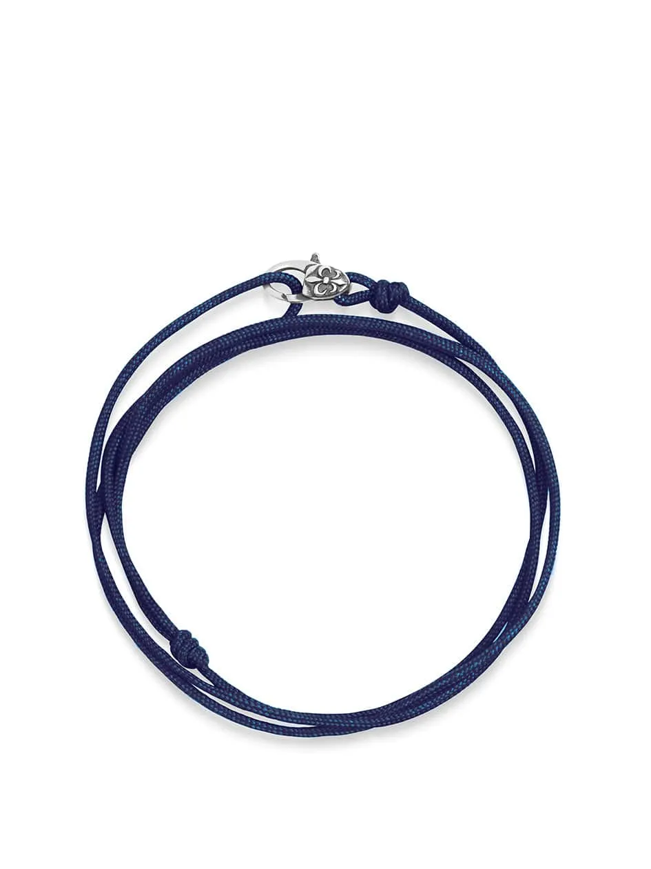 Navy Wrap-Around String Bracelet with Sterling Silver Lock