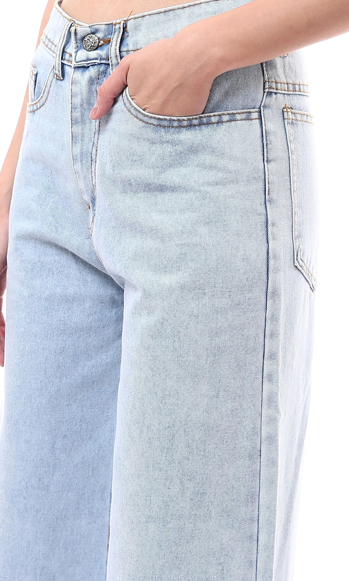 O175687 Ice Blue Wide Leg Solid Casual Jeans