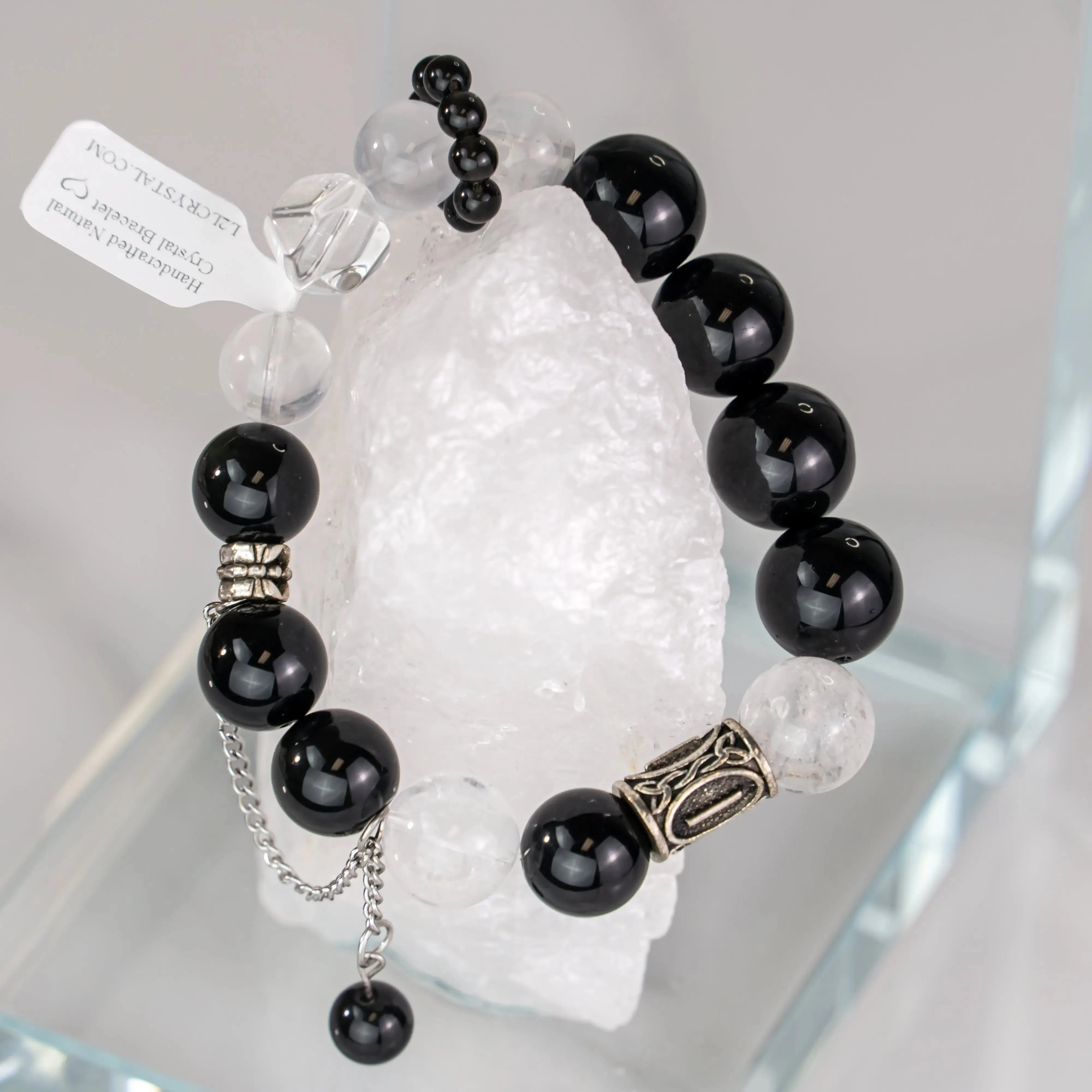 Obsidian White Phantom Quartz Azeztulite Bracelet