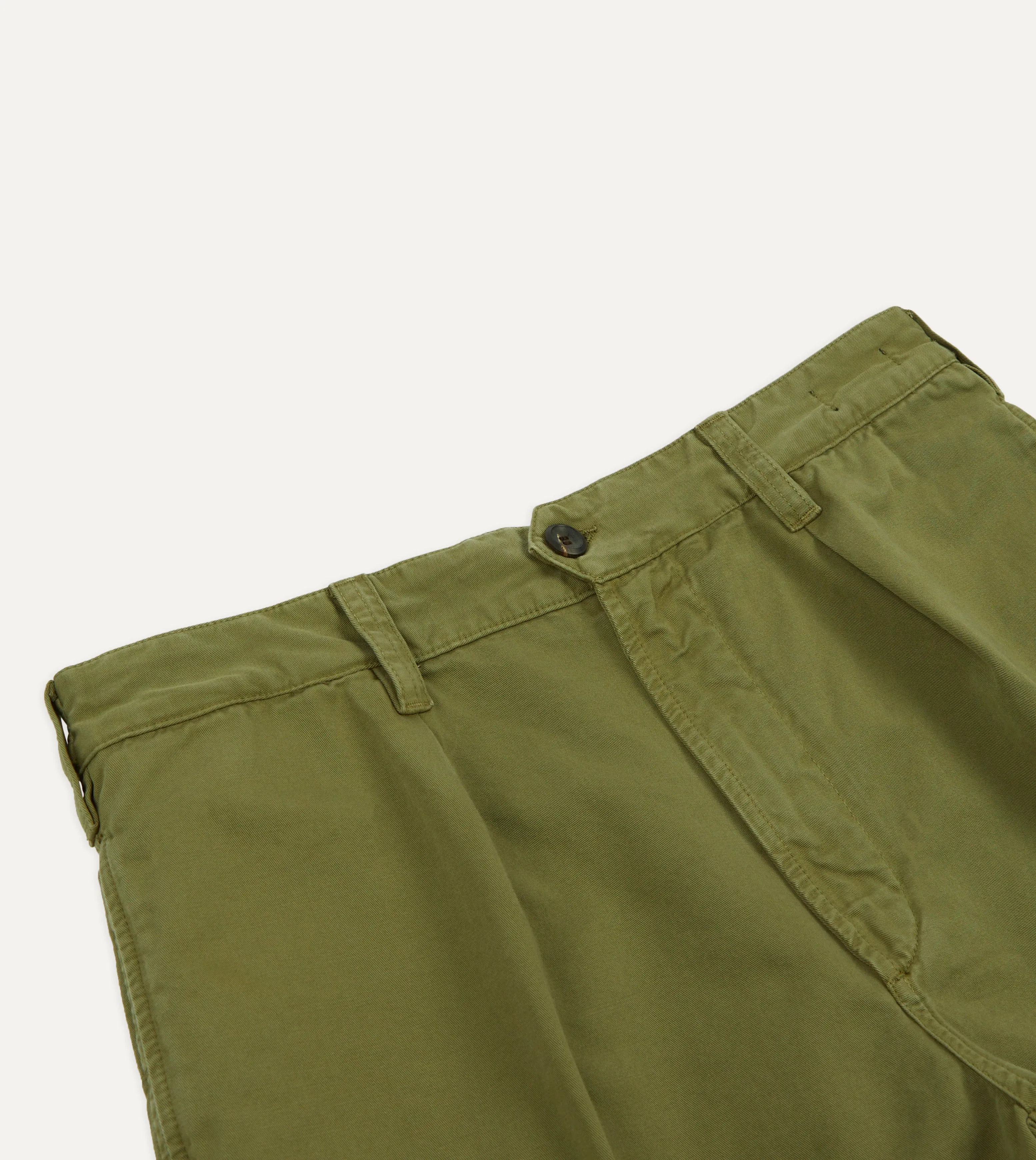 Olive Cotton Twill Single-Pleat Shorts