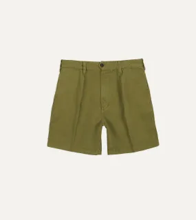 Olive Cotton Twill Single-Pleat Shorts