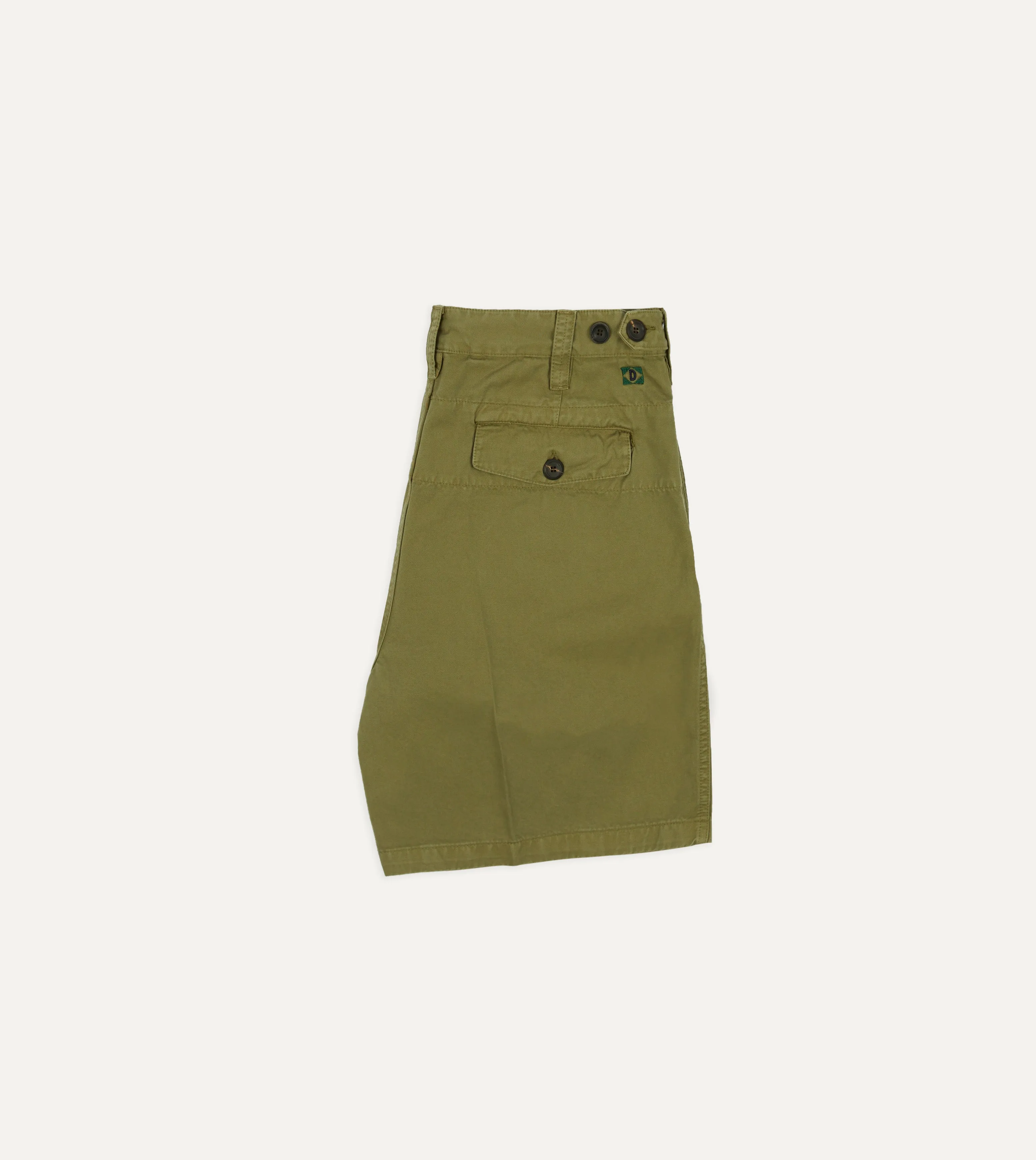 Olive Cotton Twill Single-Pleat Shorts