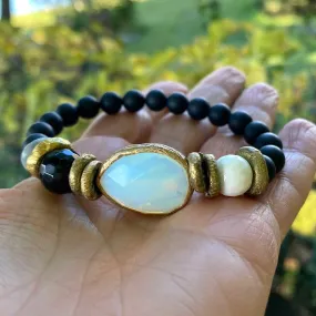 Opal Glass Bezel White Shell Onyx Bracelet Mala