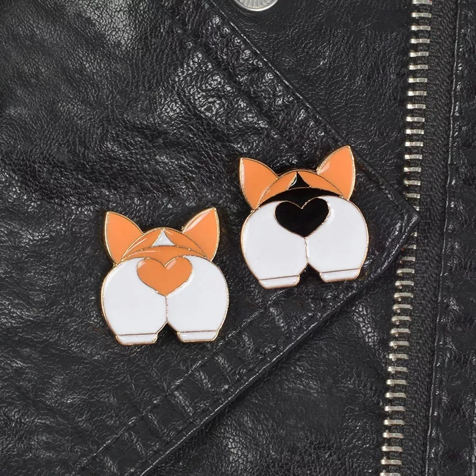 Orange And Black Heart Corgi Butts - Enamel Pins