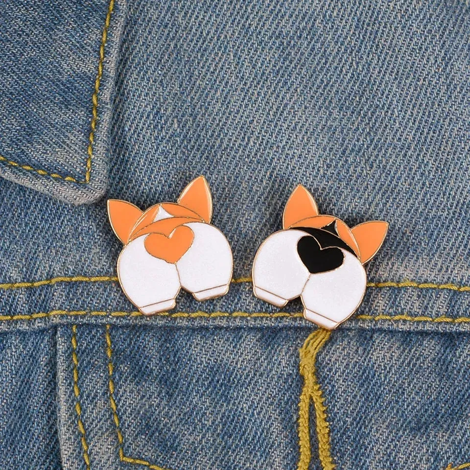 Orange And Black Heart Corgi Butts - Enamel Pins