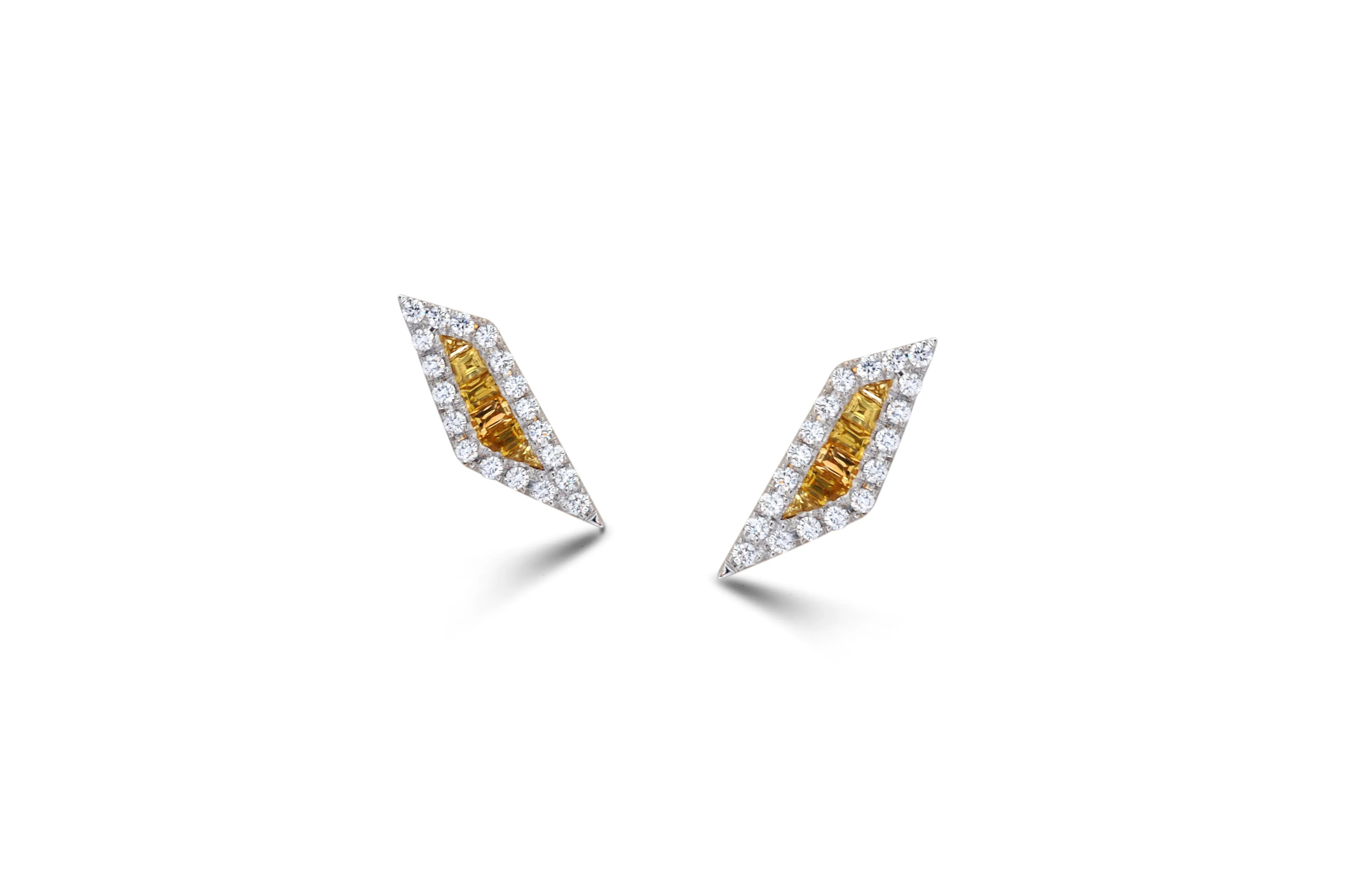 Origami Palm Leaf Yellow Sapphire Diamond Stud Earrings