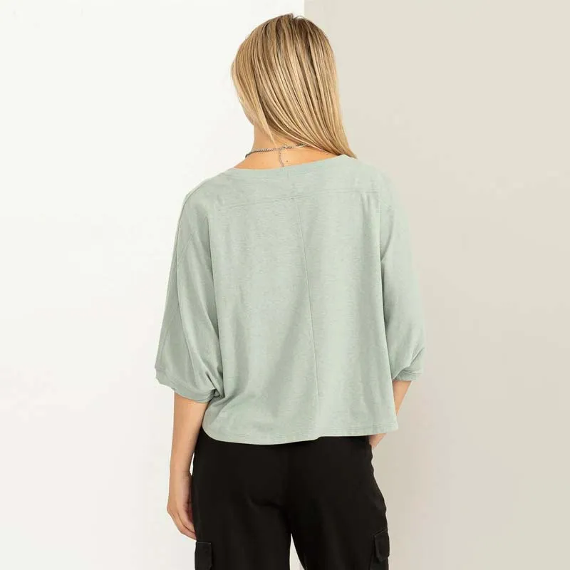 Oversized Drop Shoulder Cropped Basic Tee