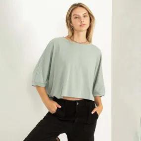 Oversized Drop Shoulder Cropped Basic Tee