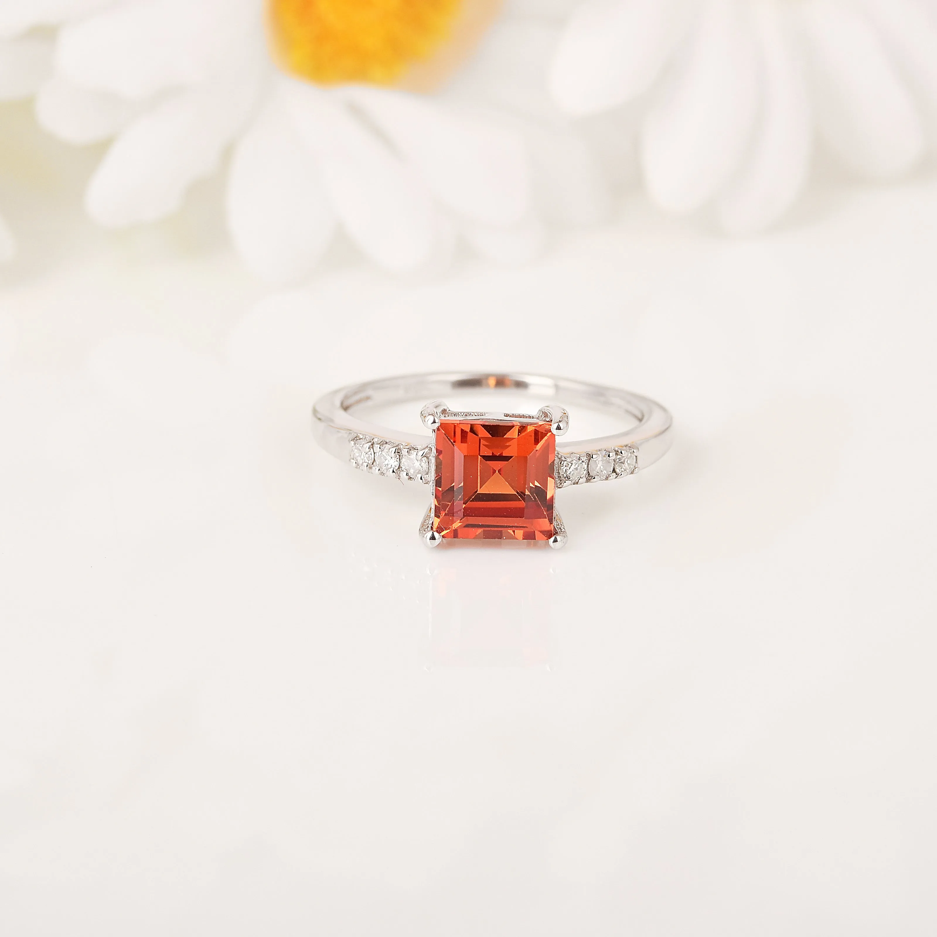 Peach Sapphire Square Ring