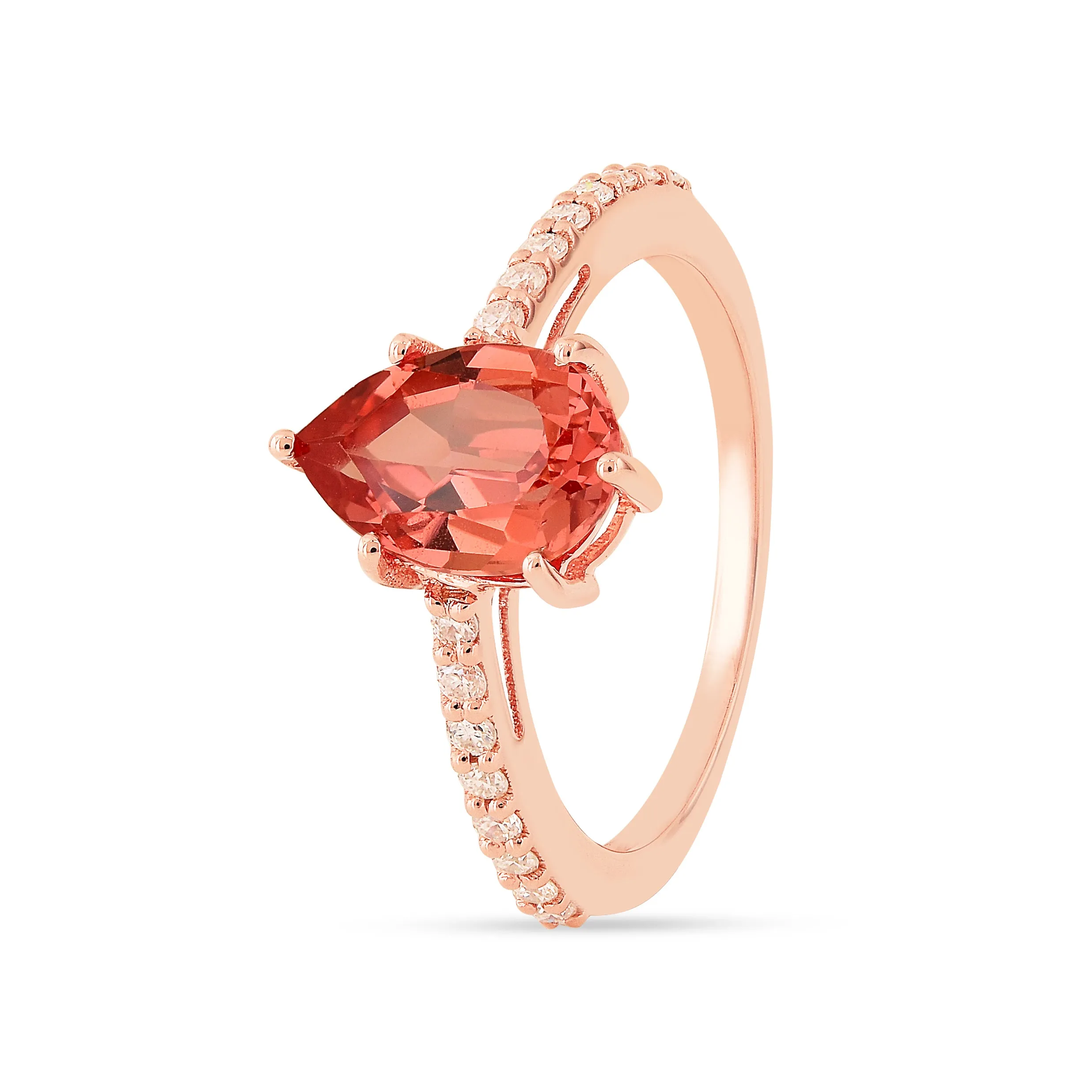 Peach Sapphire Teardrop Ring