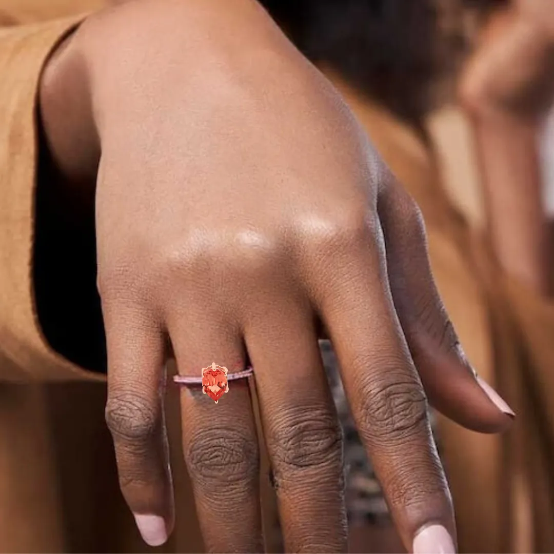 Peach Sapphire Teardrop Ring