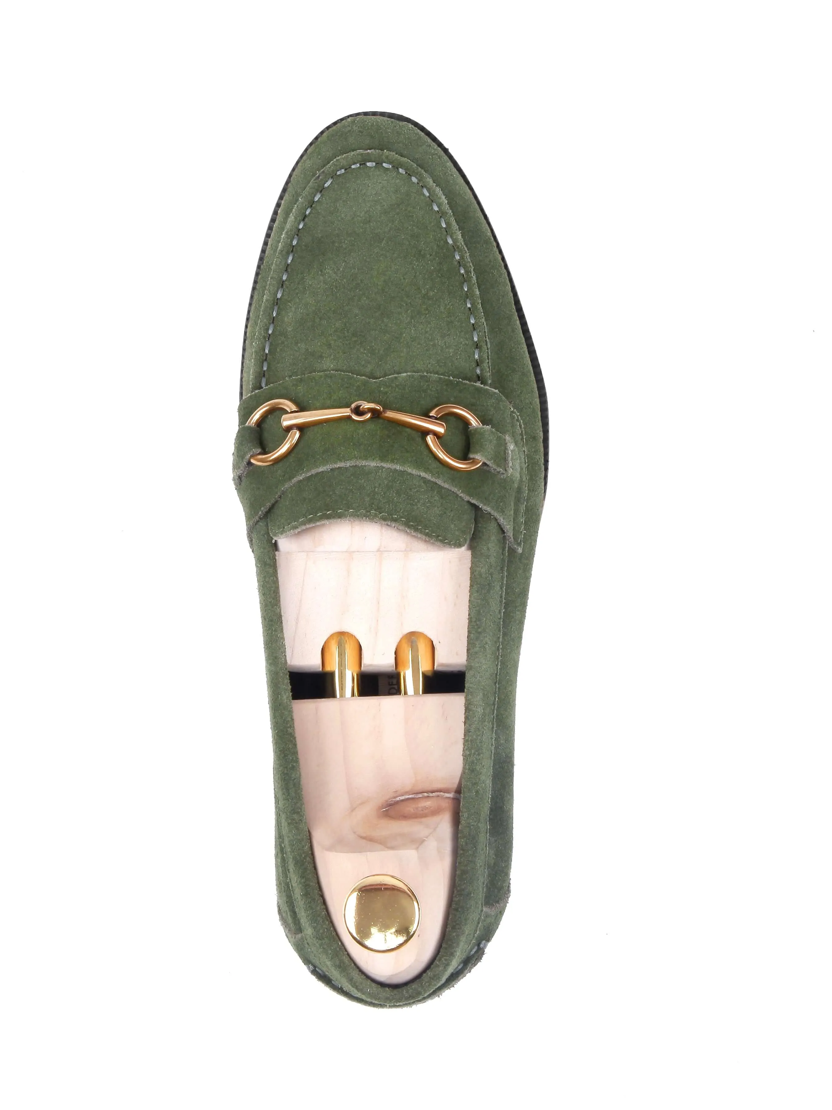 Penny Loafer Horsebit Buckle - Olive Green Suede Leather (Black Crepe Sole)