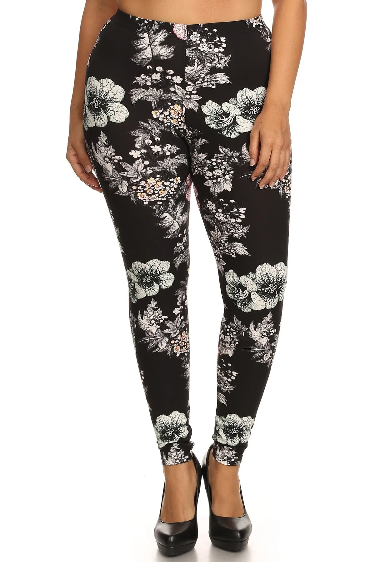 Plus Size Floral Graphic Printed Jersey Knit Legging