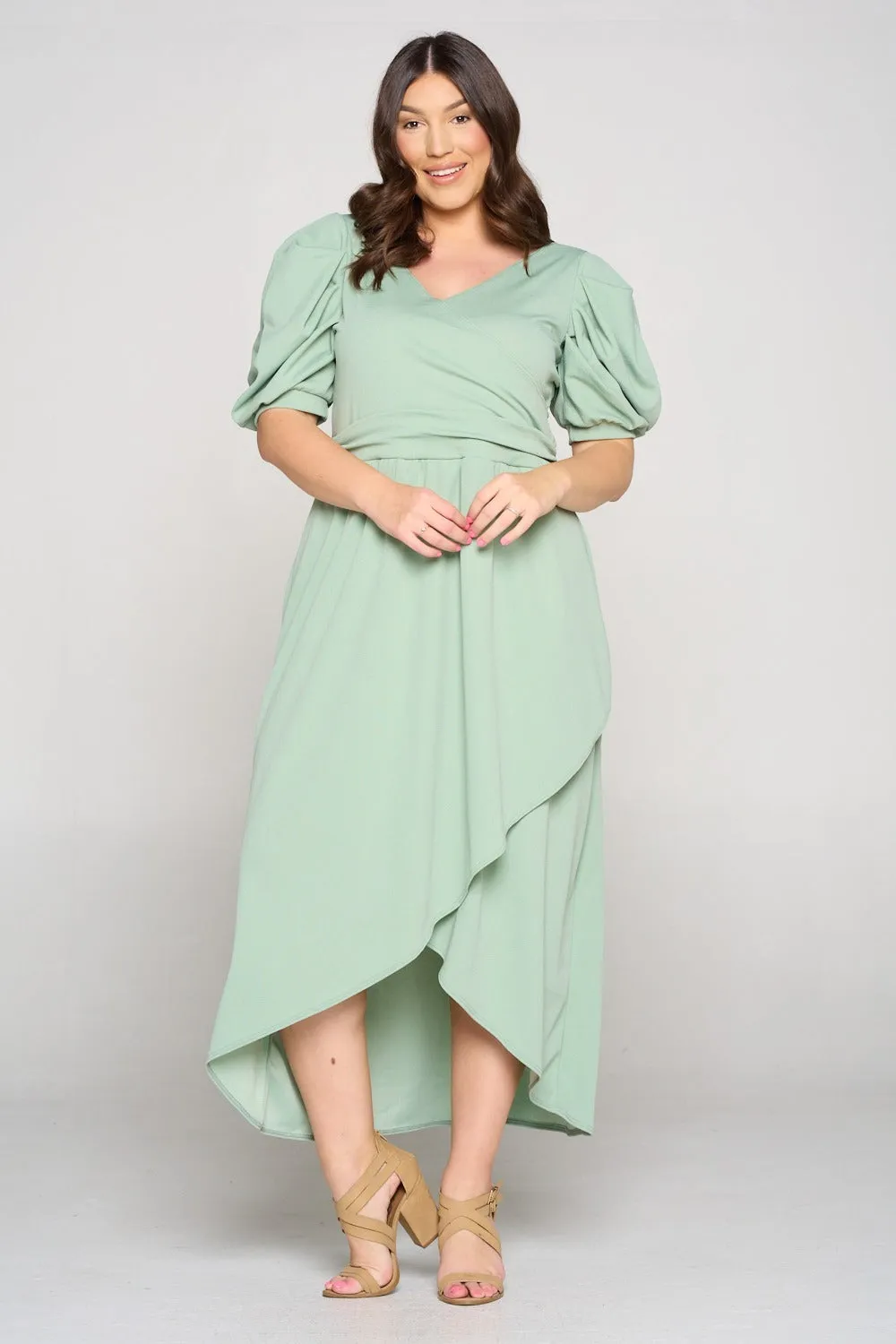 Puff Sleeve Tulip Wrap Dress