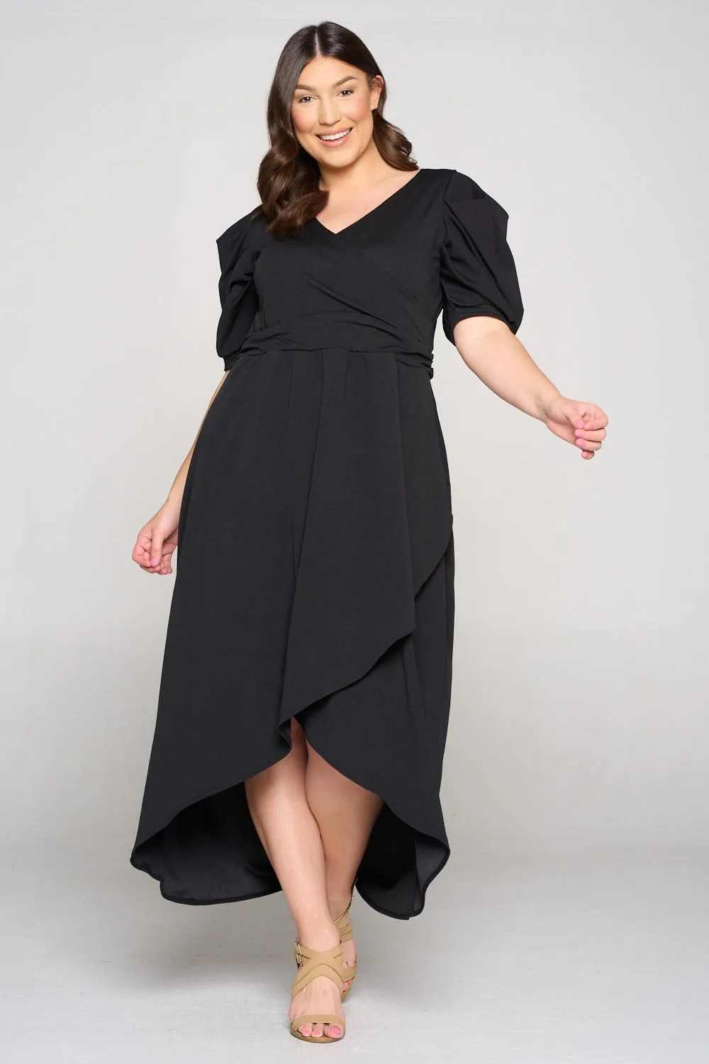 Puff Sleeve Tulip Wrap Dress