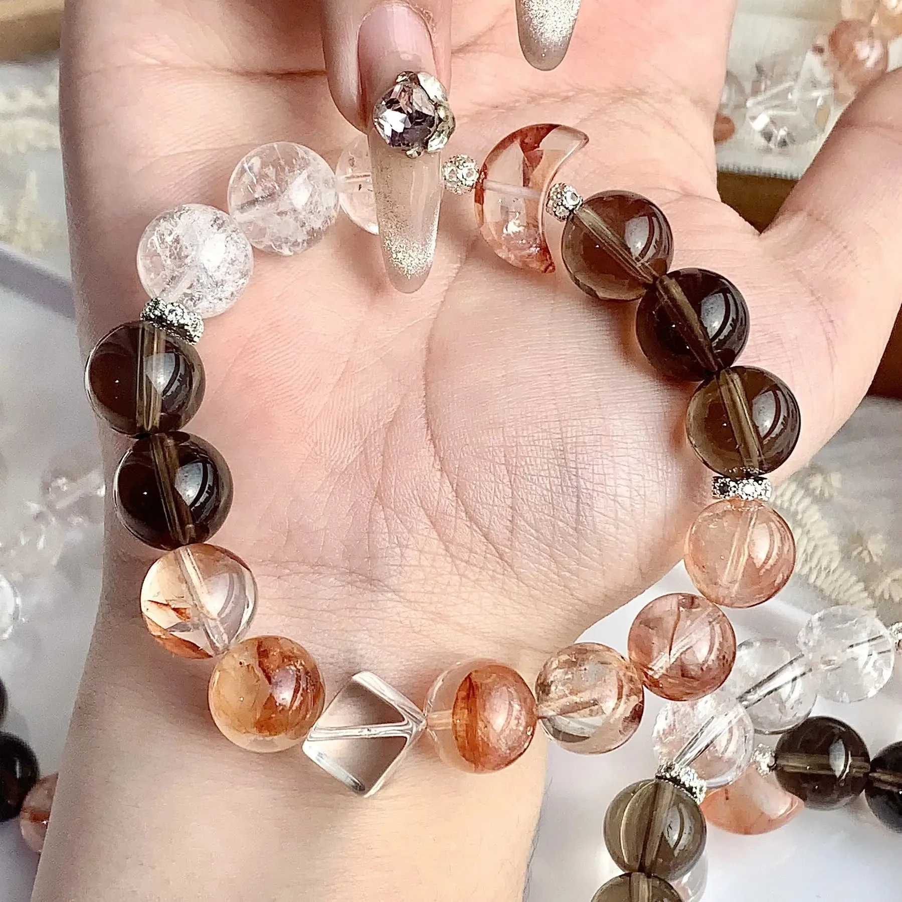 Red Hematoid Quartz & Smoky Quartz Bracelet