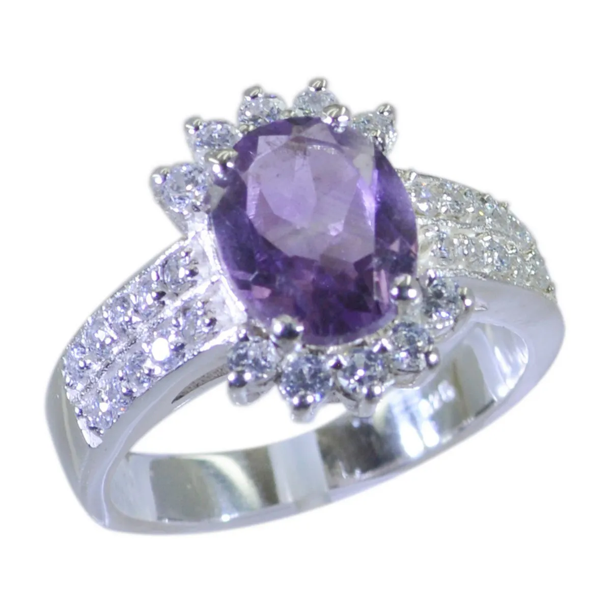 Riyo Dainty Gemstone Amethyst 925 Sterling Silver Ring Fish Jewelry