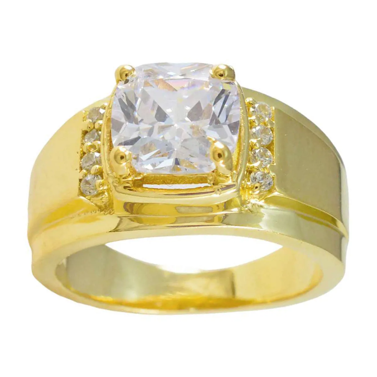 Riyo Excellent Silver Ring With Yellow Gold Plating White CZ Stone Cushion Shape Prong Setting Designer Jewelry Valentines Day Ring