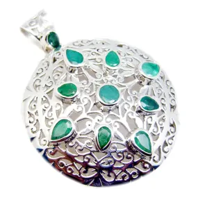 Riyo Genuine Gems Multi Shape Faceted Green Green Onyx 925 Sterling Silver Pendant mothers day gift