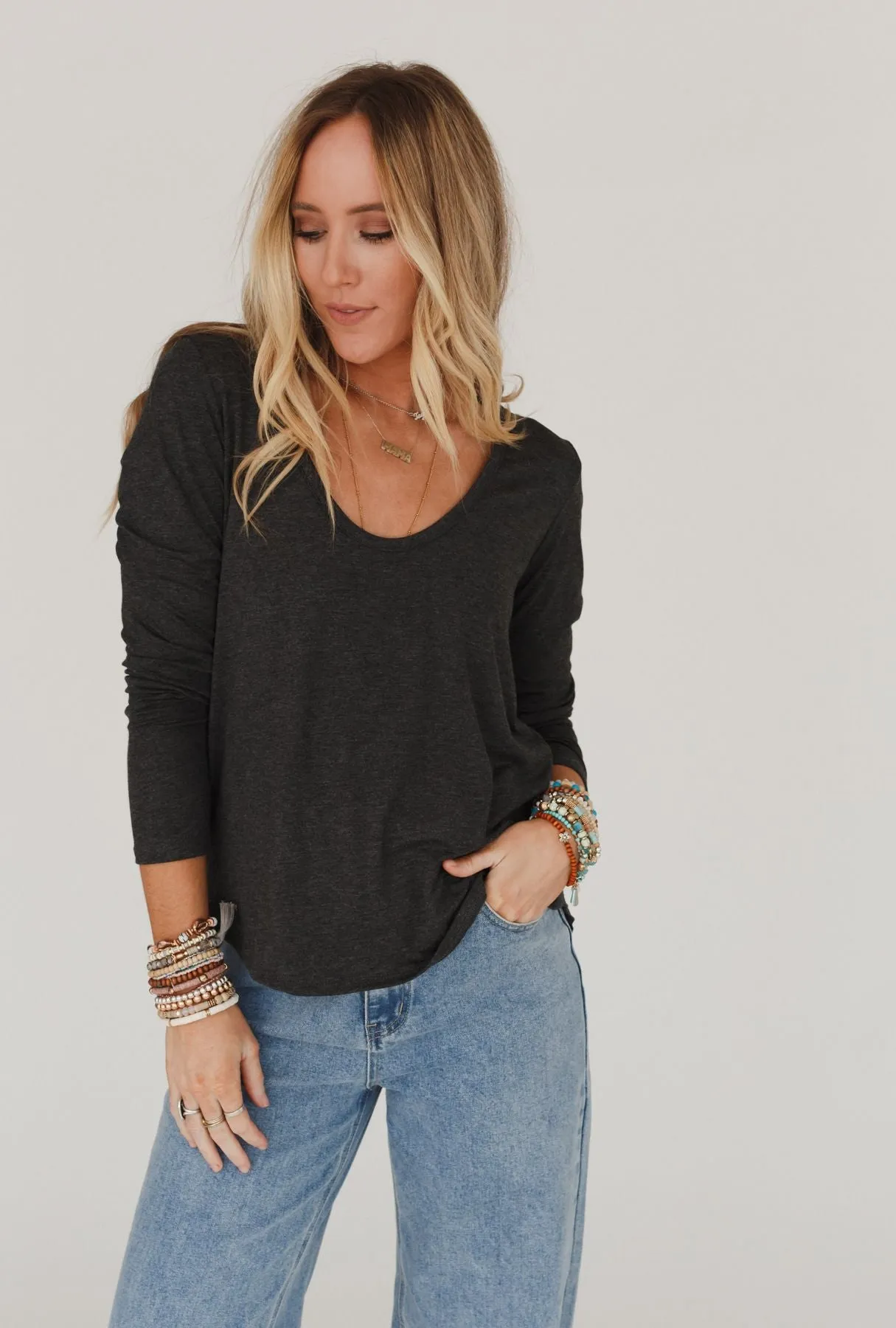 Ryder Long Sleeve Bralette Tee - Charcoal