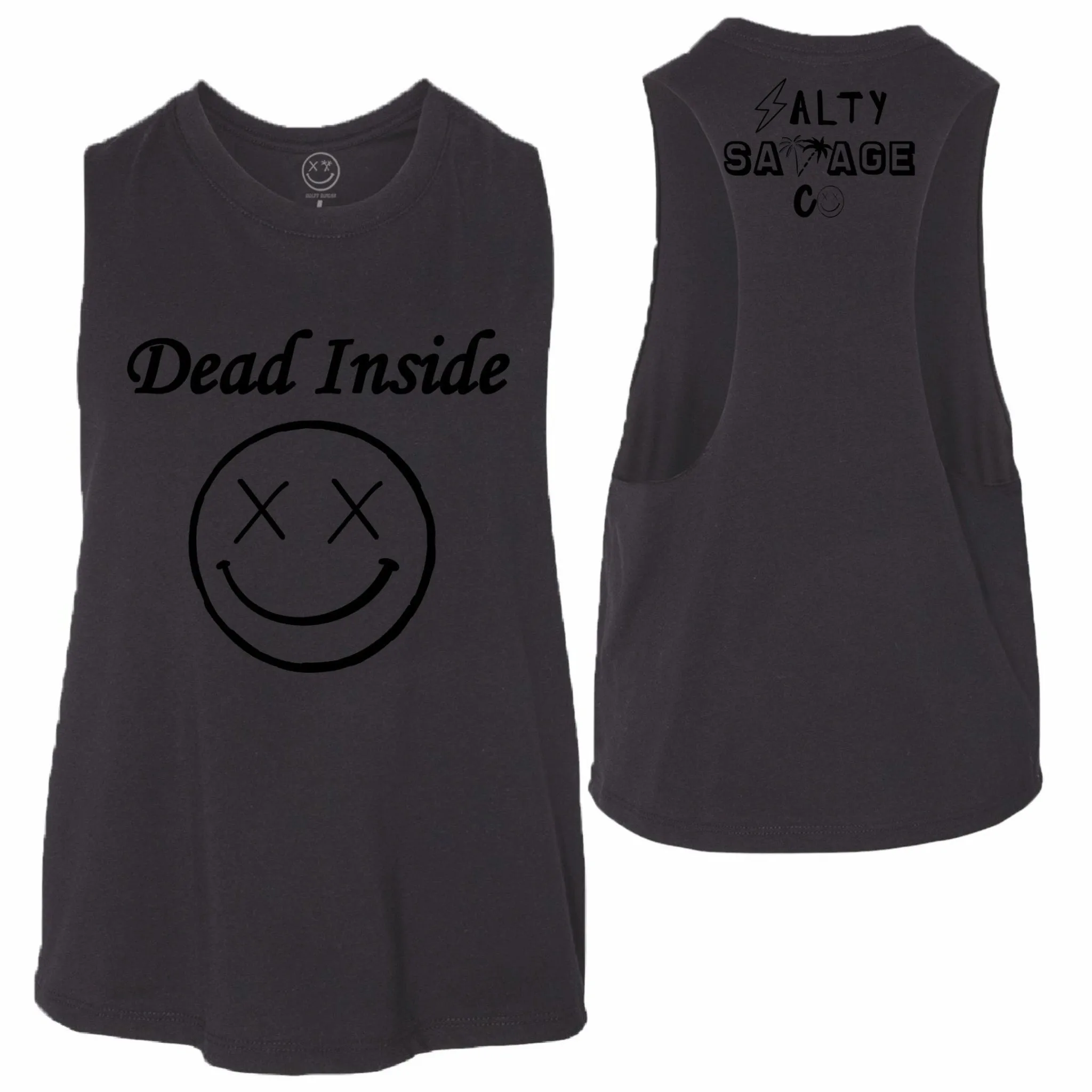 Salty Savage Ladies "Dead Inside" Flowy Crop Tank | Black on Black